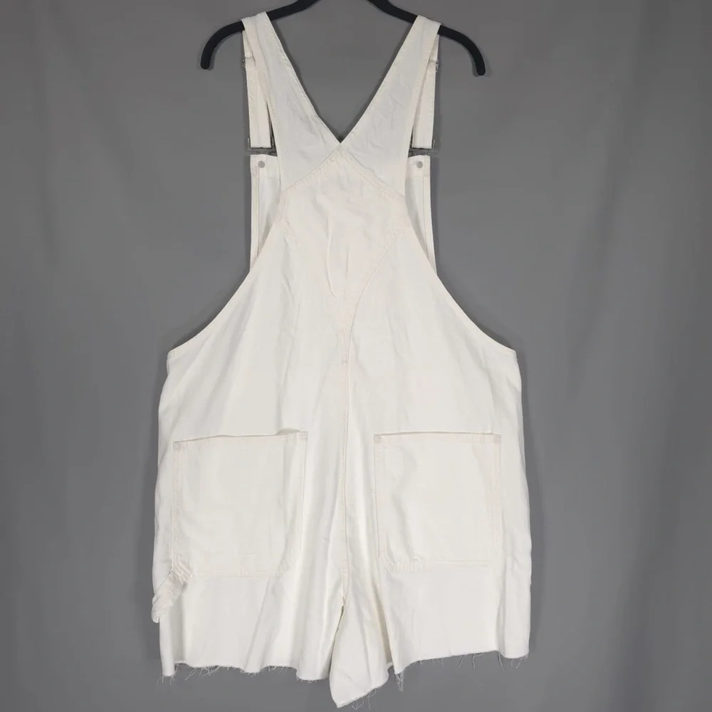 NWT MADEWELL Women’s Denim Oversized Carpenter Shortalls Raw Hem Tile‎ White XXL